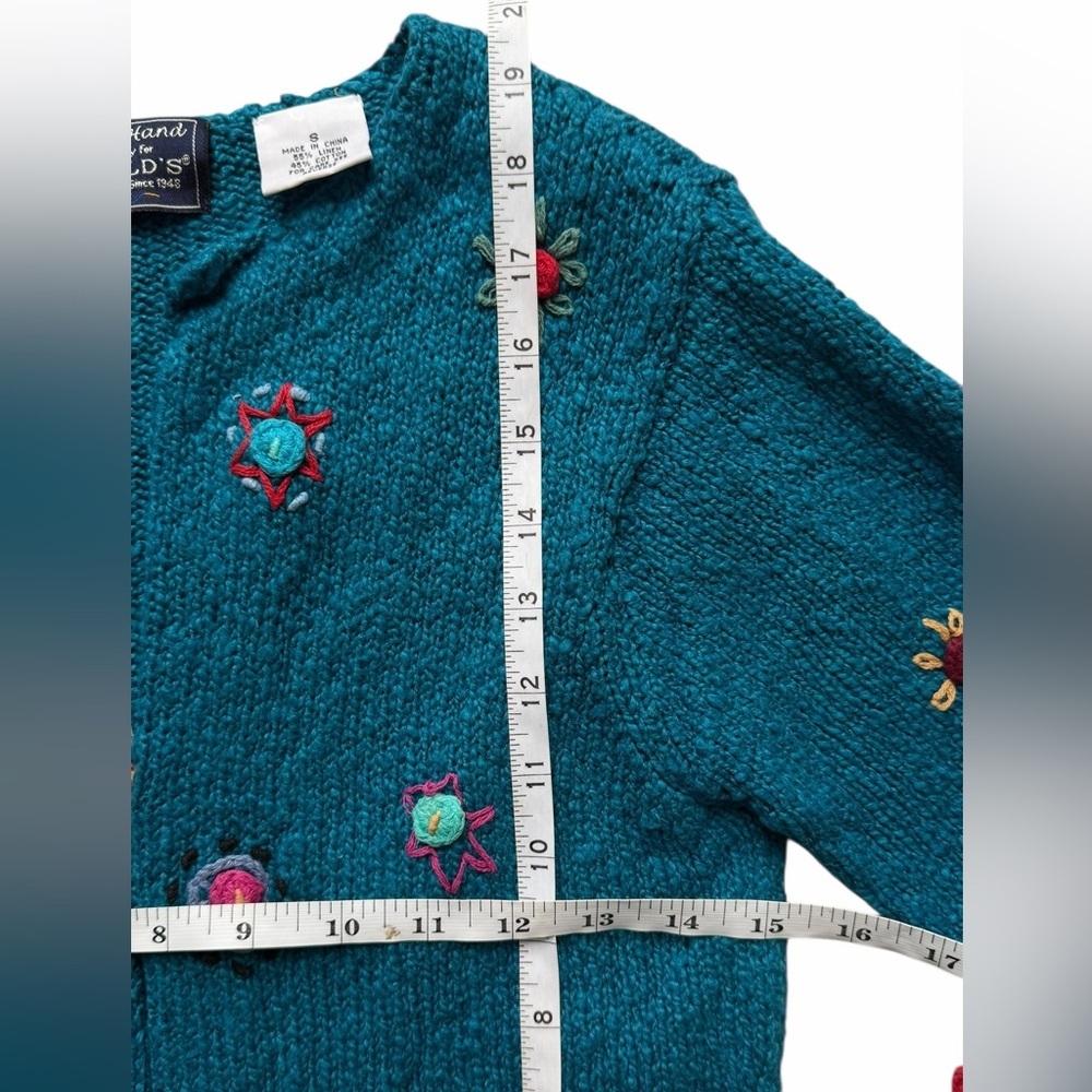 Harold's Teal Cardigan with Floral Embroidery Size Small​ - Picture 3 of 5